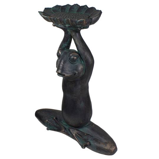 22.25" Gray Yoga Frog With Bird Feeder Outdoor Garden Statue